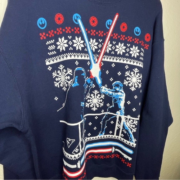Star Wars Christmas Crew Neck Sweater  XL Darth Vader Luke Skywalker Navy Blue - Picture 3 of 7